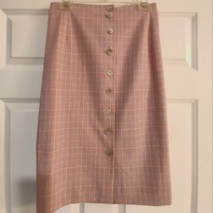 Tailored pink plaid button skirt